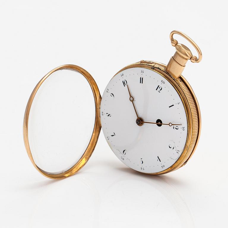 A gold pocket watch, quarter repeater, 19th century.