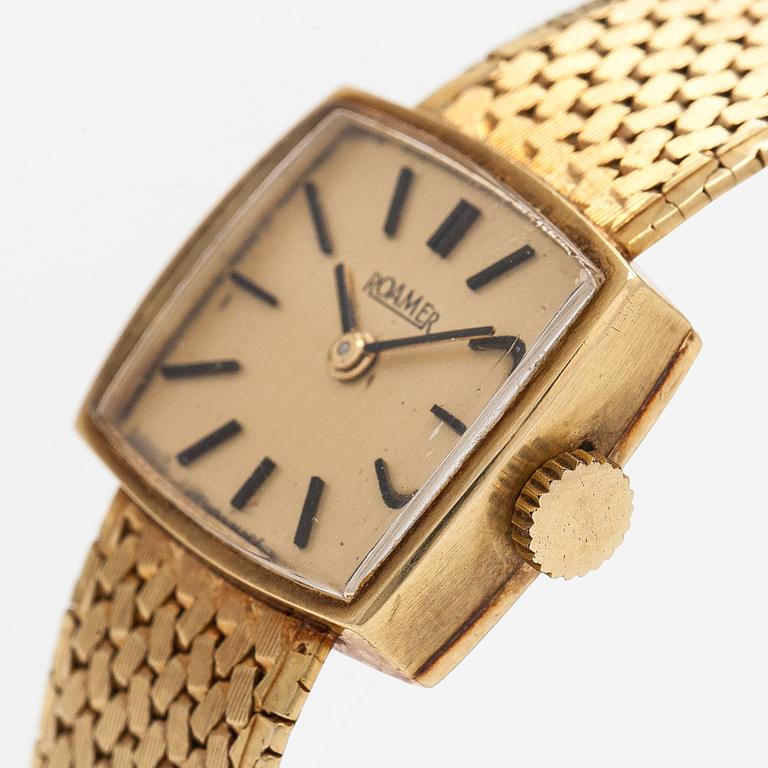 Roamer, armbandsur, 19 x 17 mm, 14K guld, manuell.