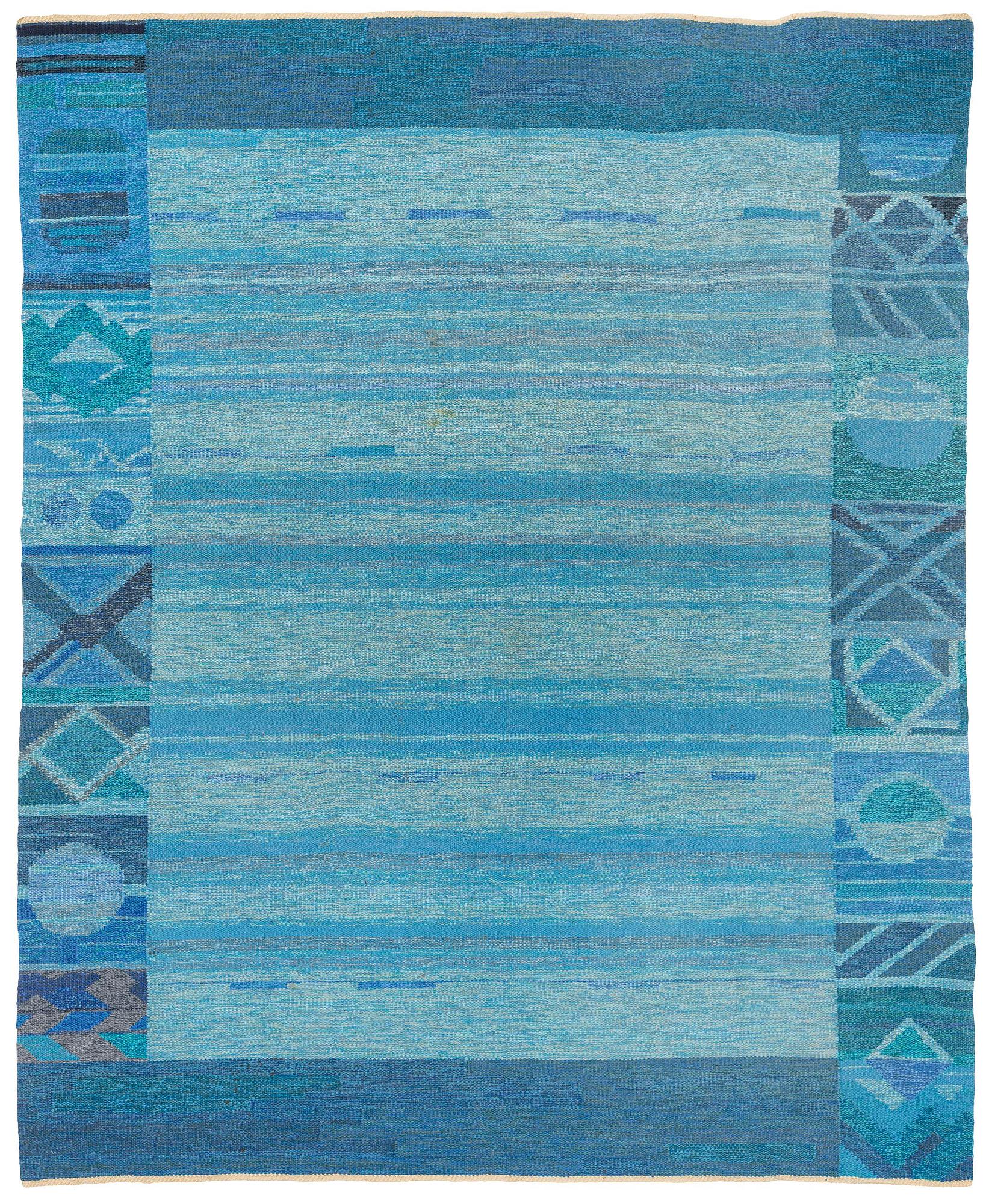 Alice Lund, a carpet, flat weave, c 307 x 250 cm, Alice Lund textiles, signed AL.