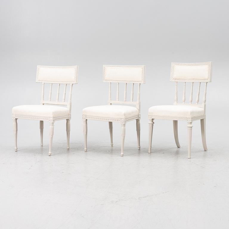A set of three (2+1) late Gustavian chairs, Stockholm, late 18th century.