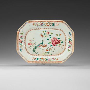 1573. A famille rose 'double peacock' serving dish, Qing dynasty, Qianlong (1736-95).