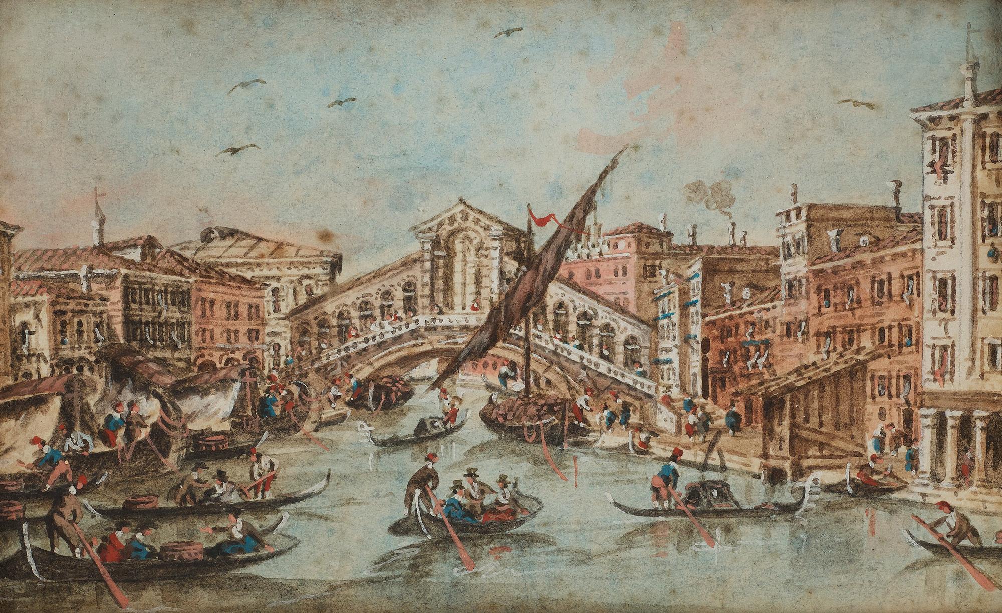 Giacomo Guardi Tillskrivna, Venedigmotiv med Rialtobron, ett par.