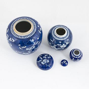 Three blue and white urns, China, 19th-20th century.