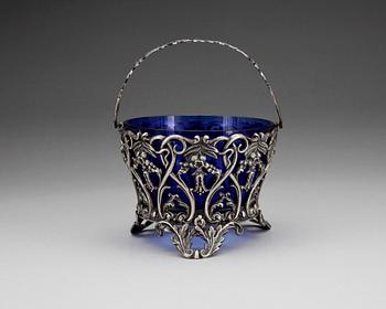 KONFEKTSKÅL, silver samt glas, Gustaf Möllenborg, Stockholm 1845. Ca 362 g.