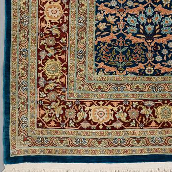 A RUG, old silk Hereke, ca 143,5 x 102,5 cm (+ the ends have 1,5 cm flat weave on each side).