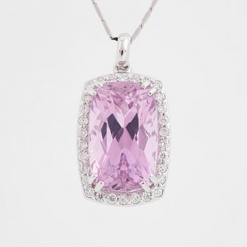 Kunzite and brilliant-cut diamond pendant.