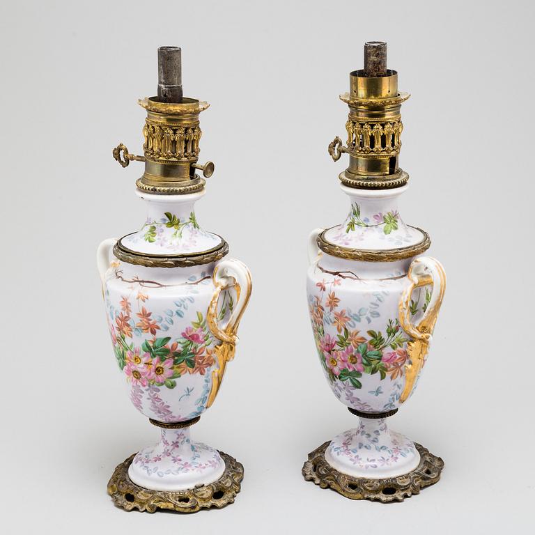 A pair of porcelain table lamps, Northern Europe, 19th century.