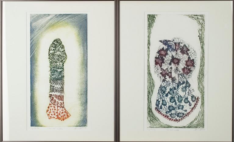 HANNA VARIS, 2 st etsningar, signerade, daterade -87 och numrerade Tpl'a 2/10.