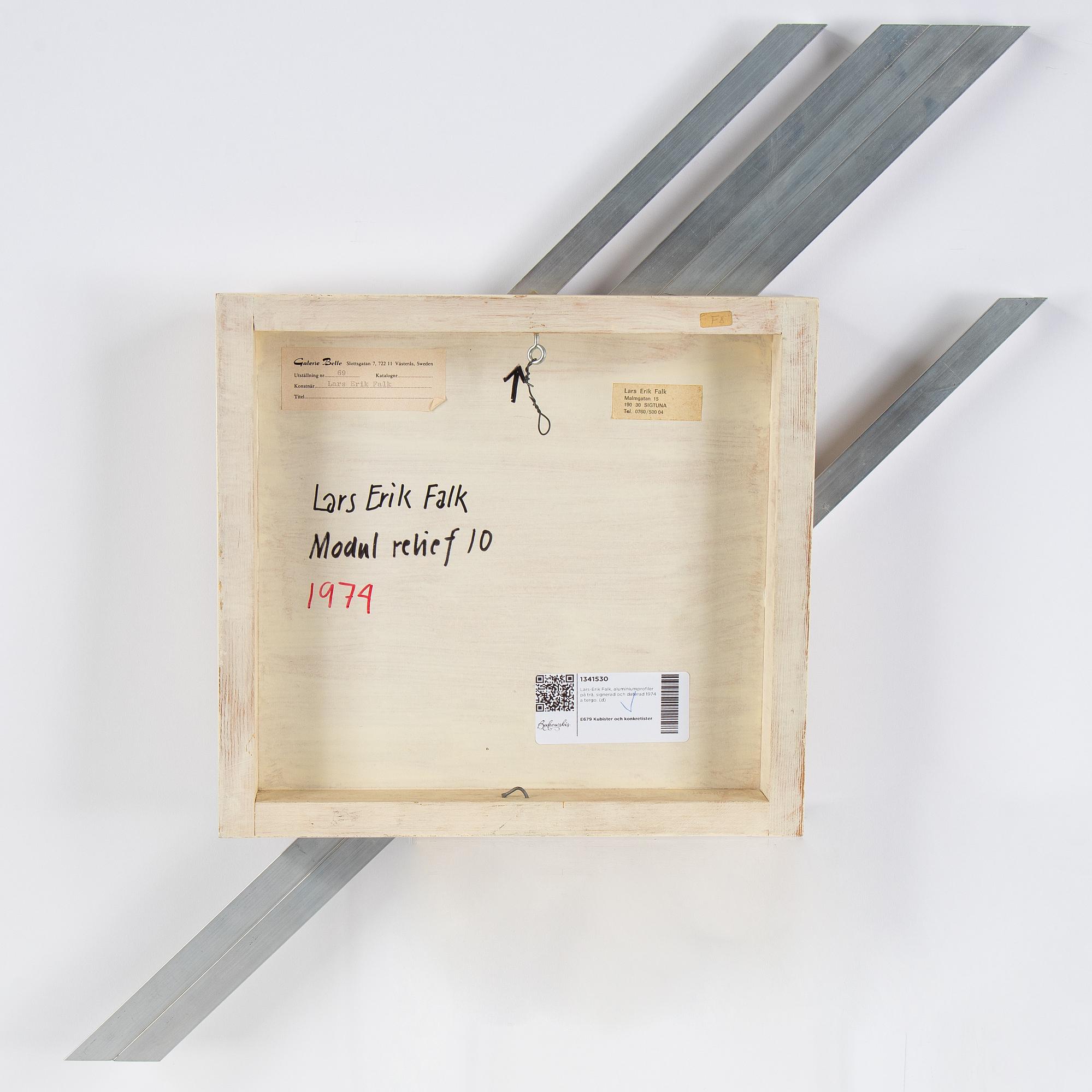 Lars-Erik Falk, wall relief, signed and dated 1974 verso.