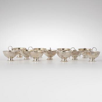 PUNSCHKOPPAR, 11 st, silver, Boliden. 1900-talets första hälft. Vikt ca 360 gram.