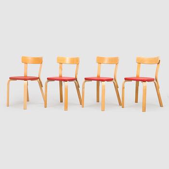 Alvar Aalto, Stolar, 4 st, modell 69, O.Y. Huonekalu- ja Rakennustyötehdas A.B, 1957.