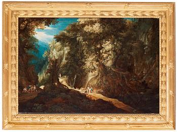 Gysbrechts Leytens, tillskriven, Bergslandskap med figurstaffage.
