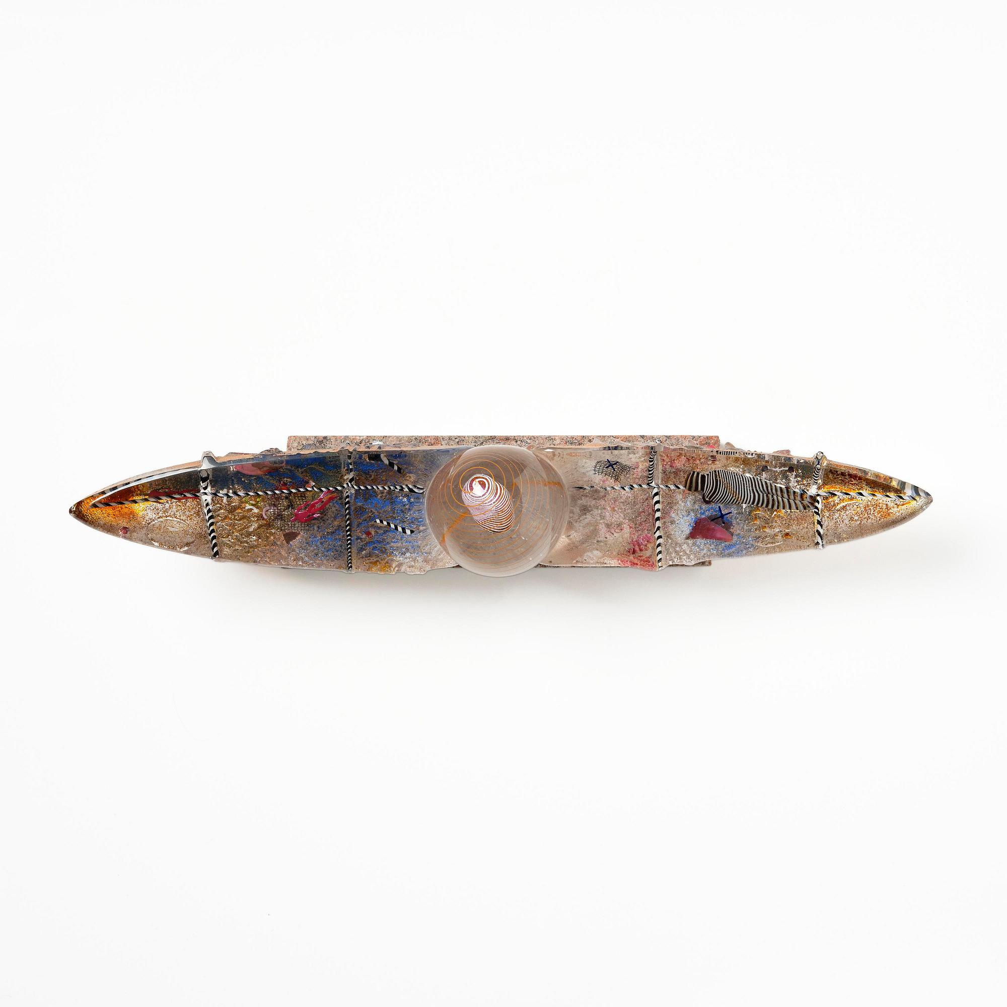 Bertil Vallien, a unique sand cast glass sculpture of a boat, Kosta Boda, Sweden, 1980s.