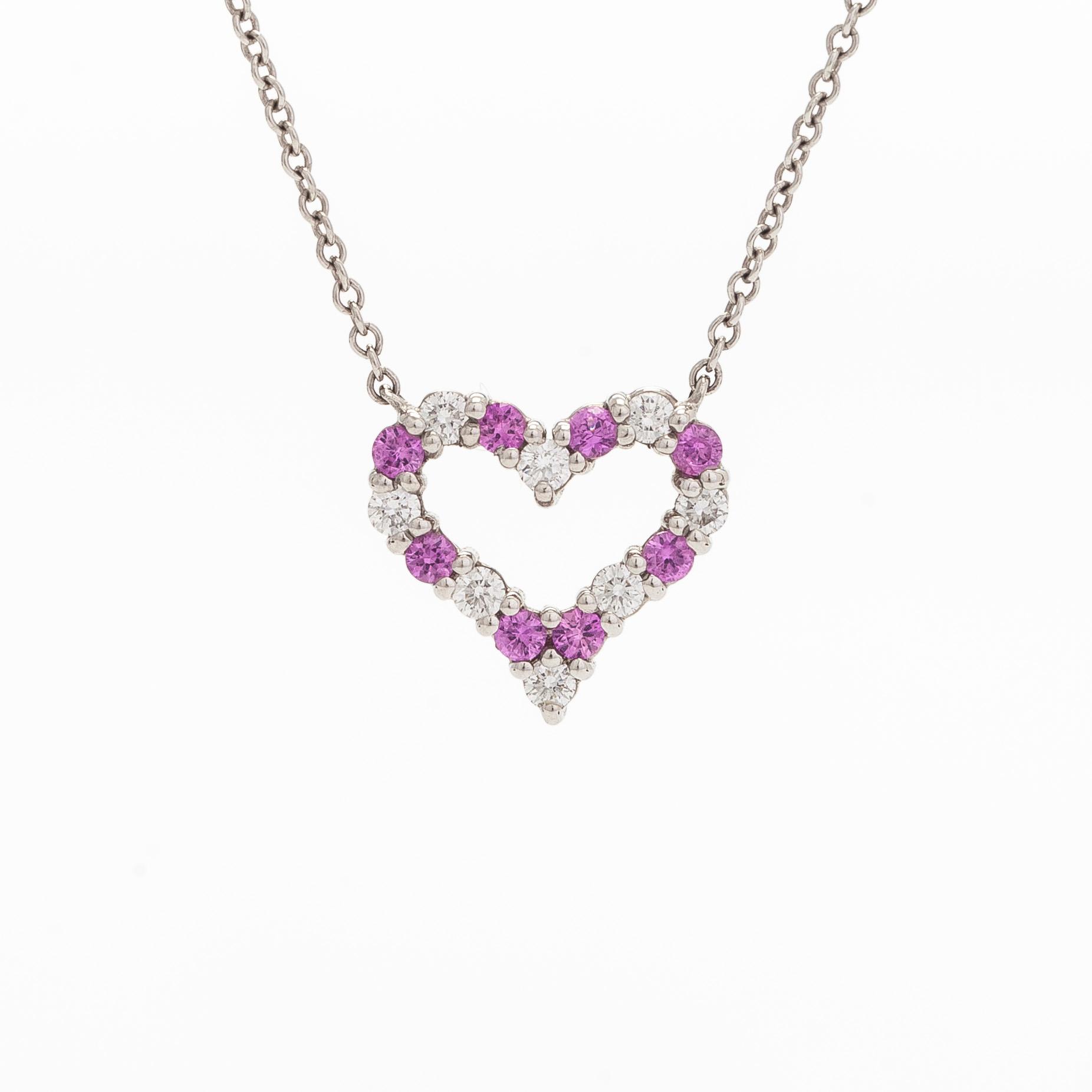 Tiffany & Co, halsband med hänge, hjärta, platina, diamanter och rosa safirer.