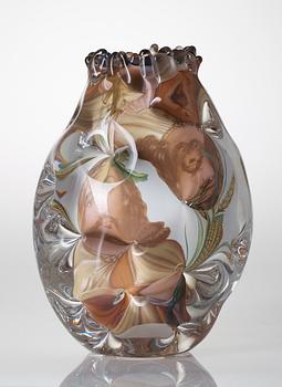 A unique Per B Sundberg 'fabula' glass vase, Orrefors 2003.