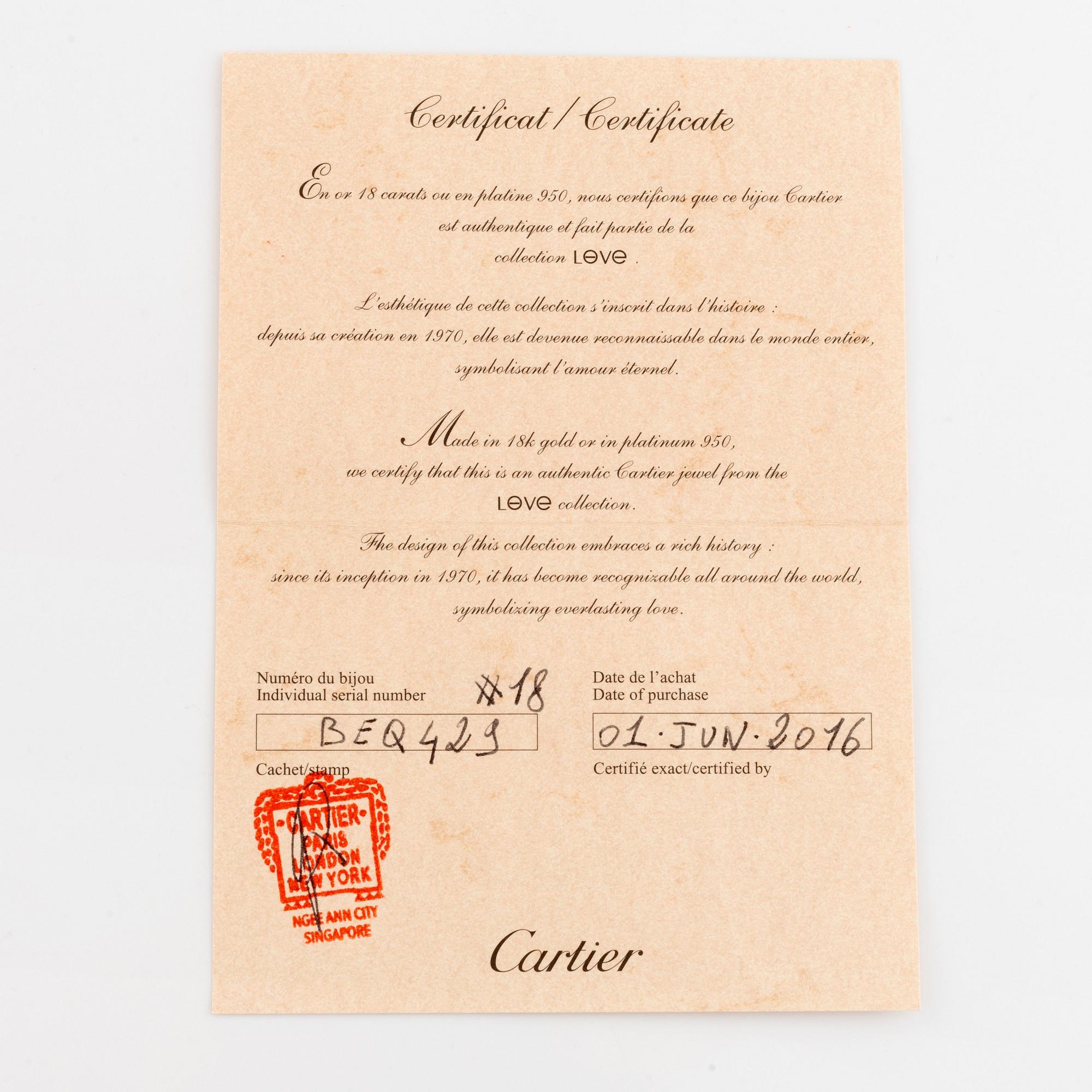 Cartier love bracelet certificate online