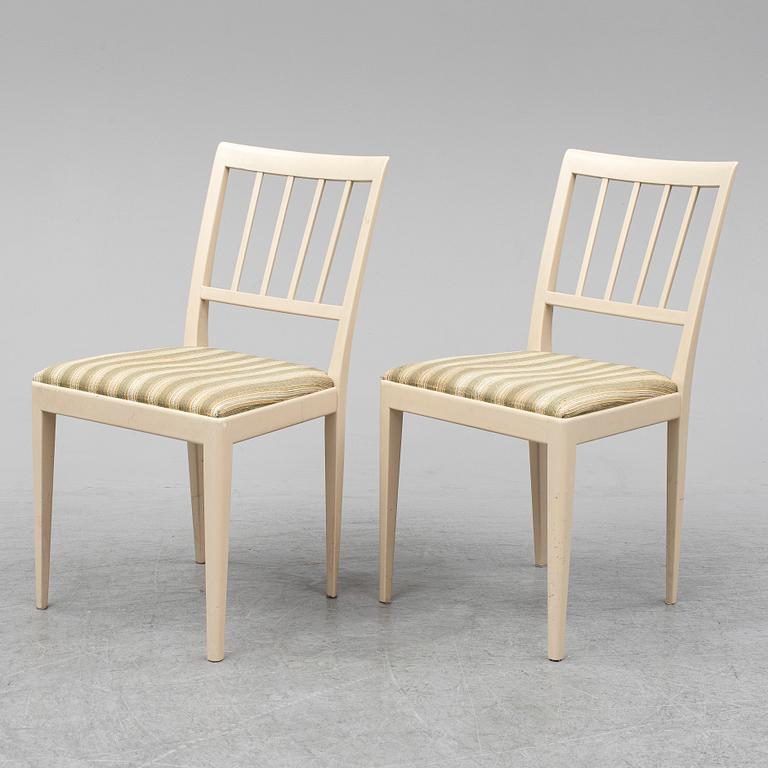 CARL MALMSTEN, matgrupp, 7 delar, 6 stolar samt bord. Två iläggskivor medföljer.