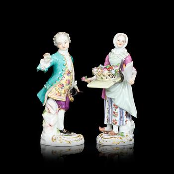 FIGURINER, 2 st, porslin, Meissen. 1900-talets första hälft.