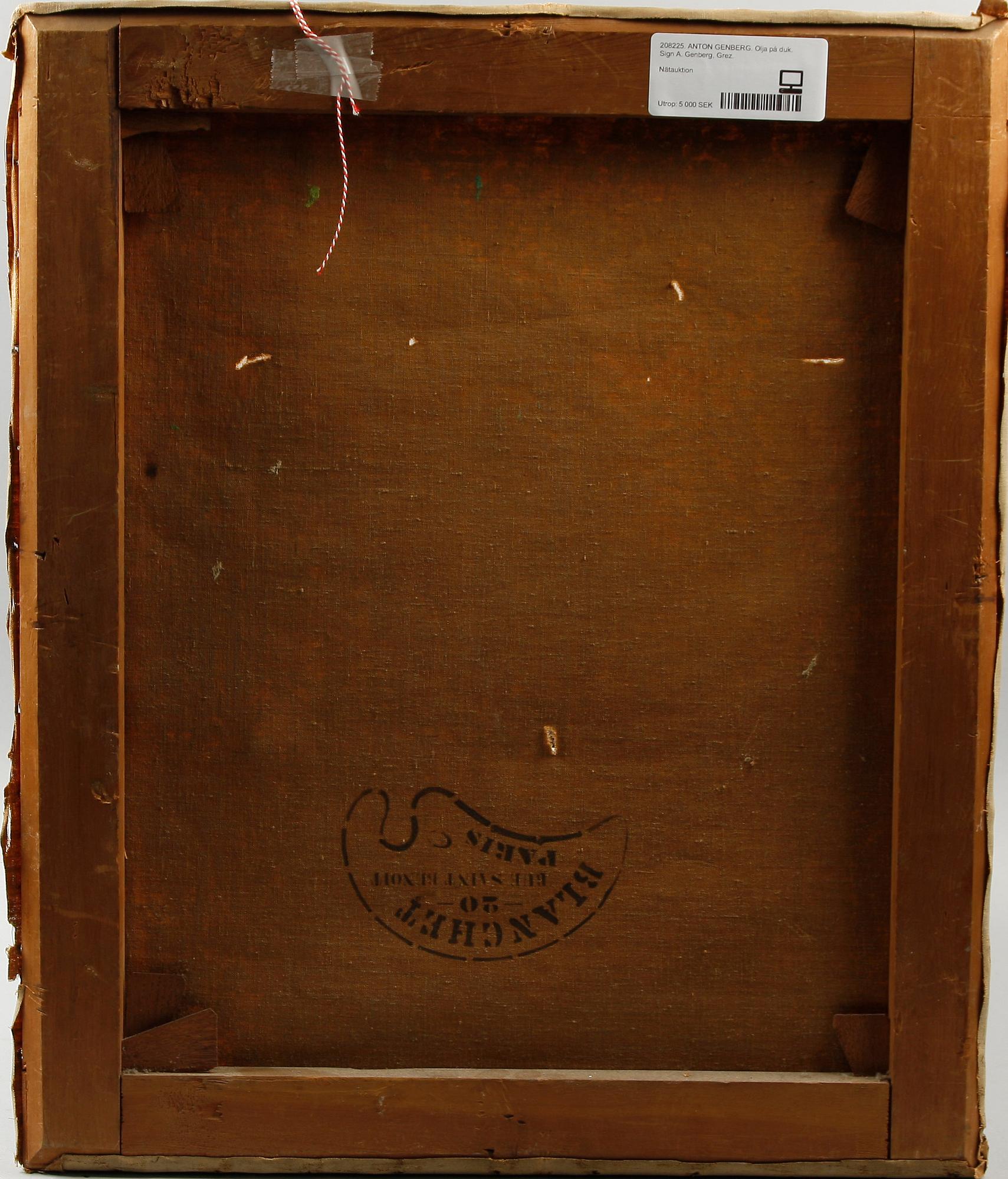 ANTON GENBERG. Olja på duk. Sign A. Genberg, Grez.