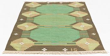 Ingegerd Silow, a flatweave rug, Alestalon Mattokutomo, Kauhava, Finland, signed IS, c. 210 x 137 cm.