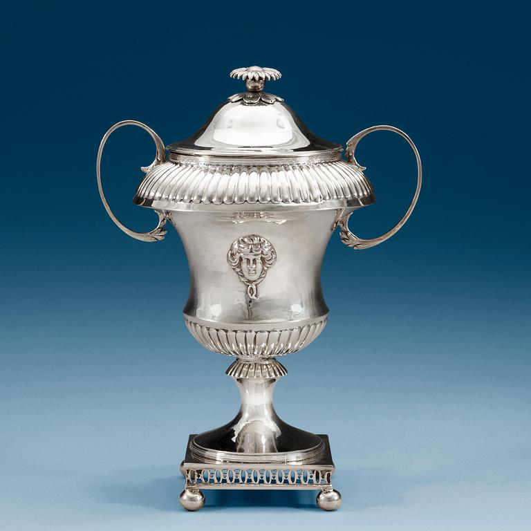 A Swedish 18th century silver sugar-bowl and cover, makers mark of Mikael Nyberg, Stockholm 1798.