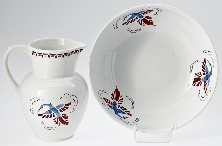 KANNA, samt TVÄTTFAT, flintgods, Rörstrand. Tidigt 1900-tal.