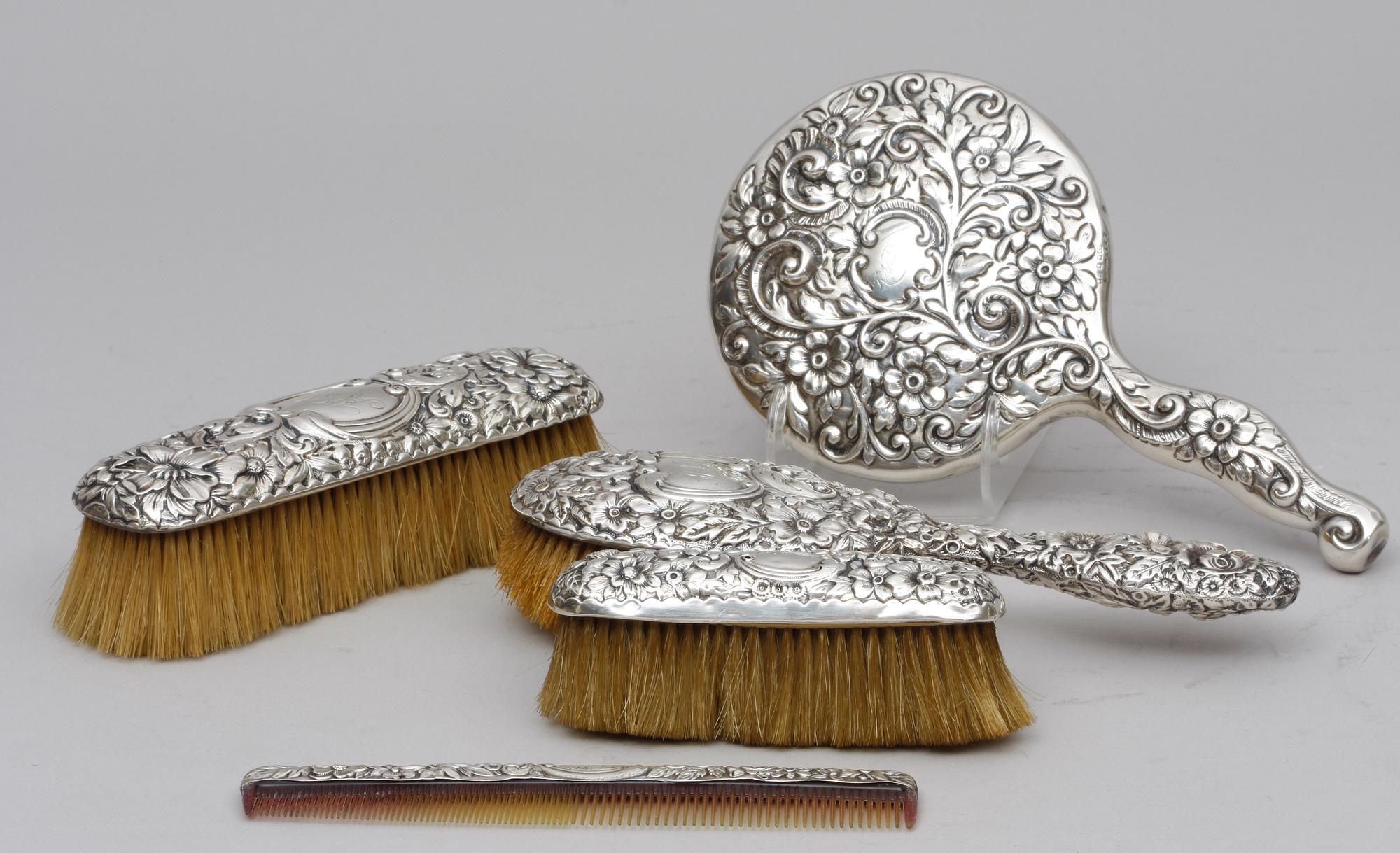 TOALETTSET, 5 delar, sterling silver.