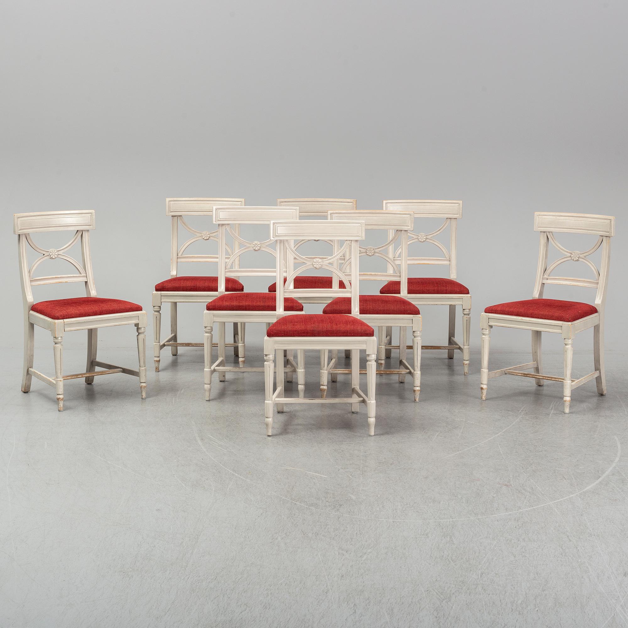 Eight late 20th century Gustavian style chairs.
