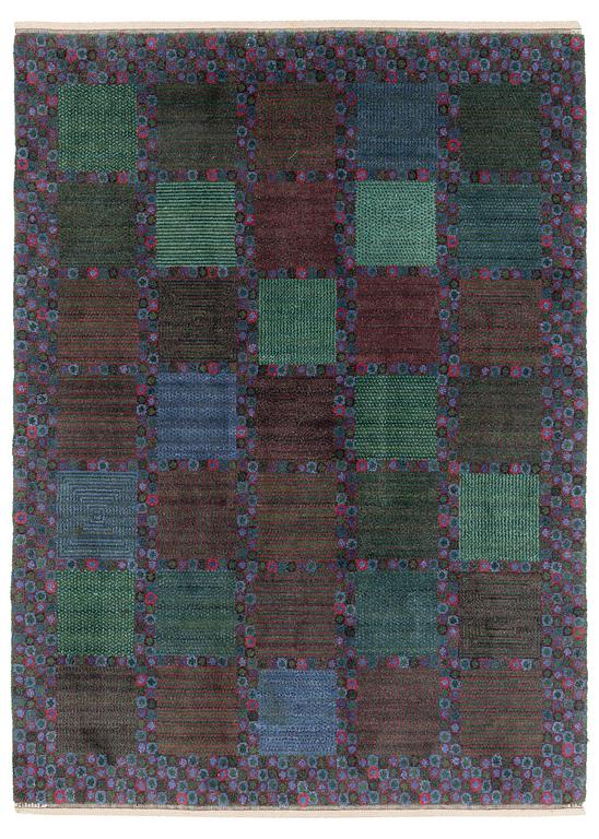 Barbro Nilsson, a 'Gröningen, mörk' carpet, knotted pile, c. 266 x 182 cm, signed AB MMF BN.