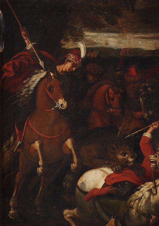Unknown artist 17th Century. Hunting scenes, a pair.
