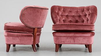 FÅTÖLJER, ett par, "Schultz" av Otto Schultz, JIO Möbler. Sannolikt 1950-60-tal.