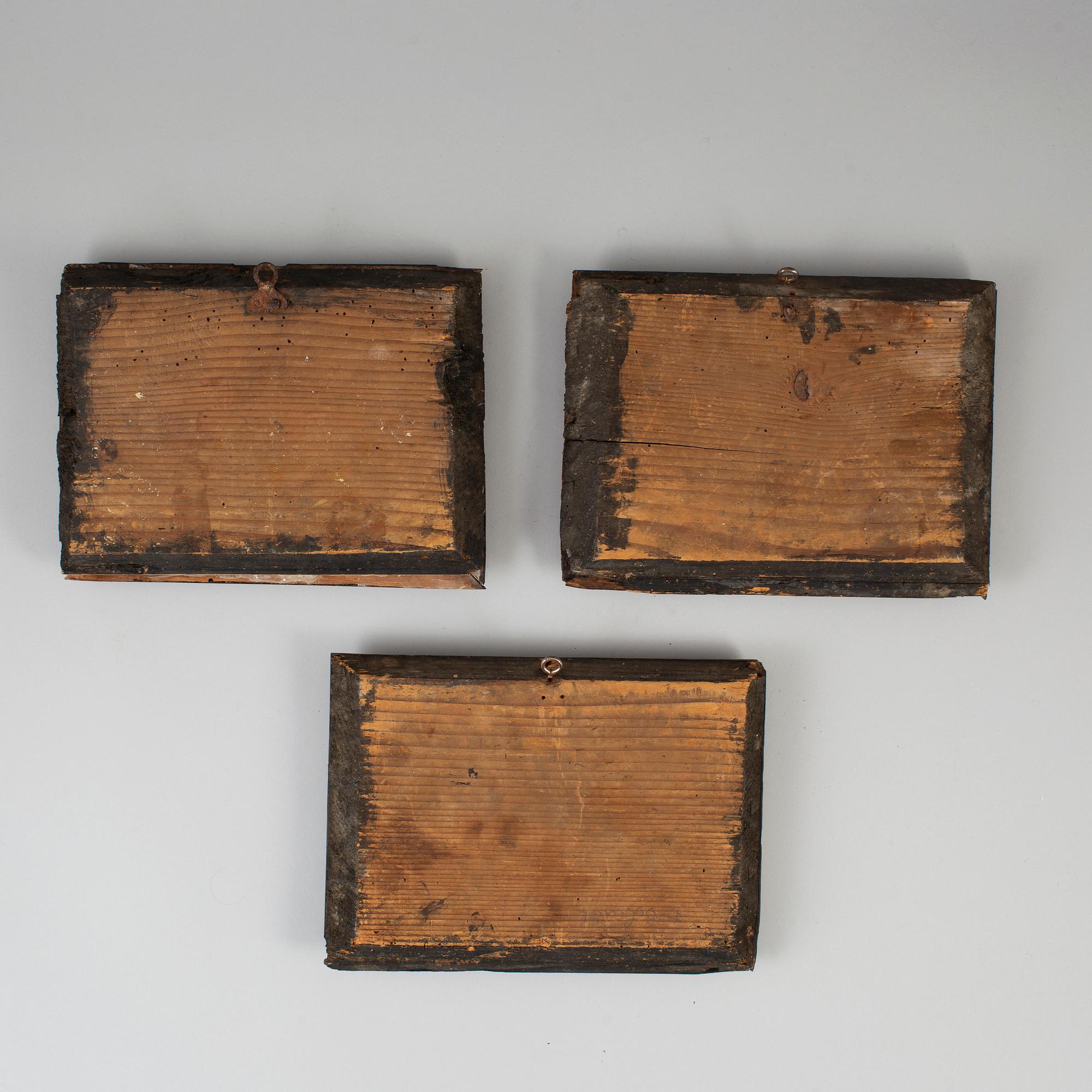 Three glass paintings, ca 1800.