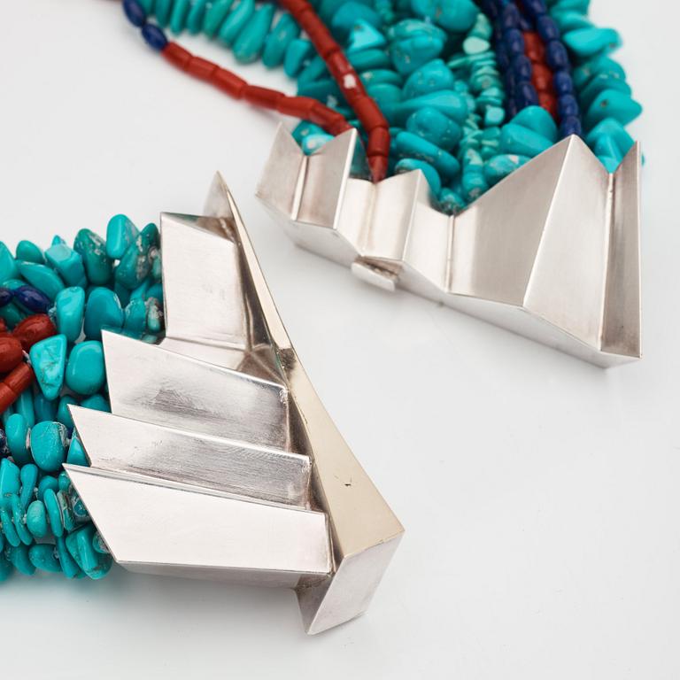 Kristian Nilsson, a sterling necklace with semi-precious stones, Stockholm, 1983,