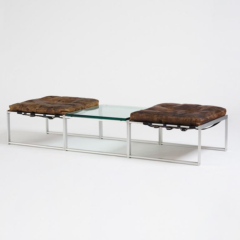 Jørgen Høj, a set with two stools and a glass top table, edtion Niels Vitsoe, early 1960s.