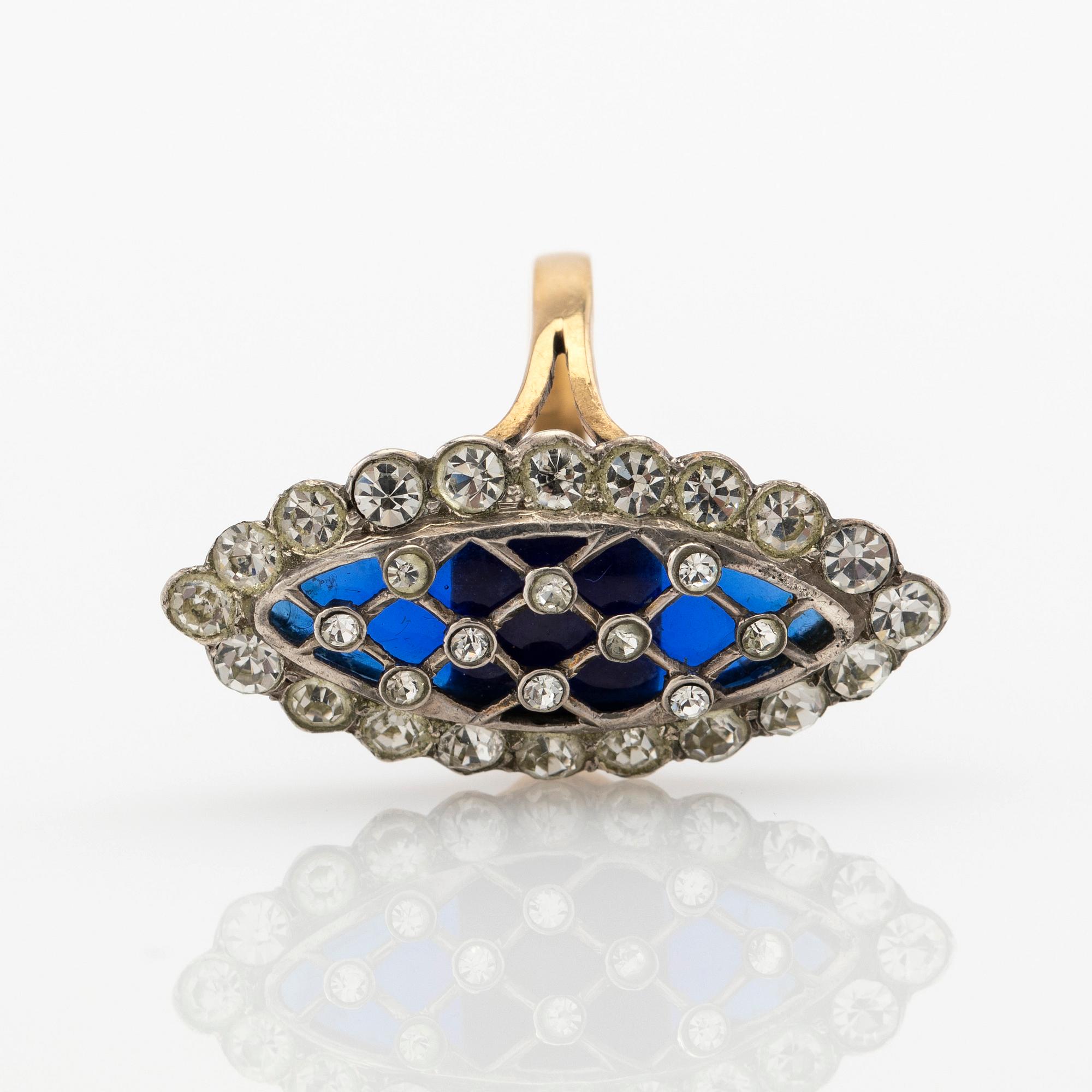 Ring, 18K gold with enamel and white stones, 1880.