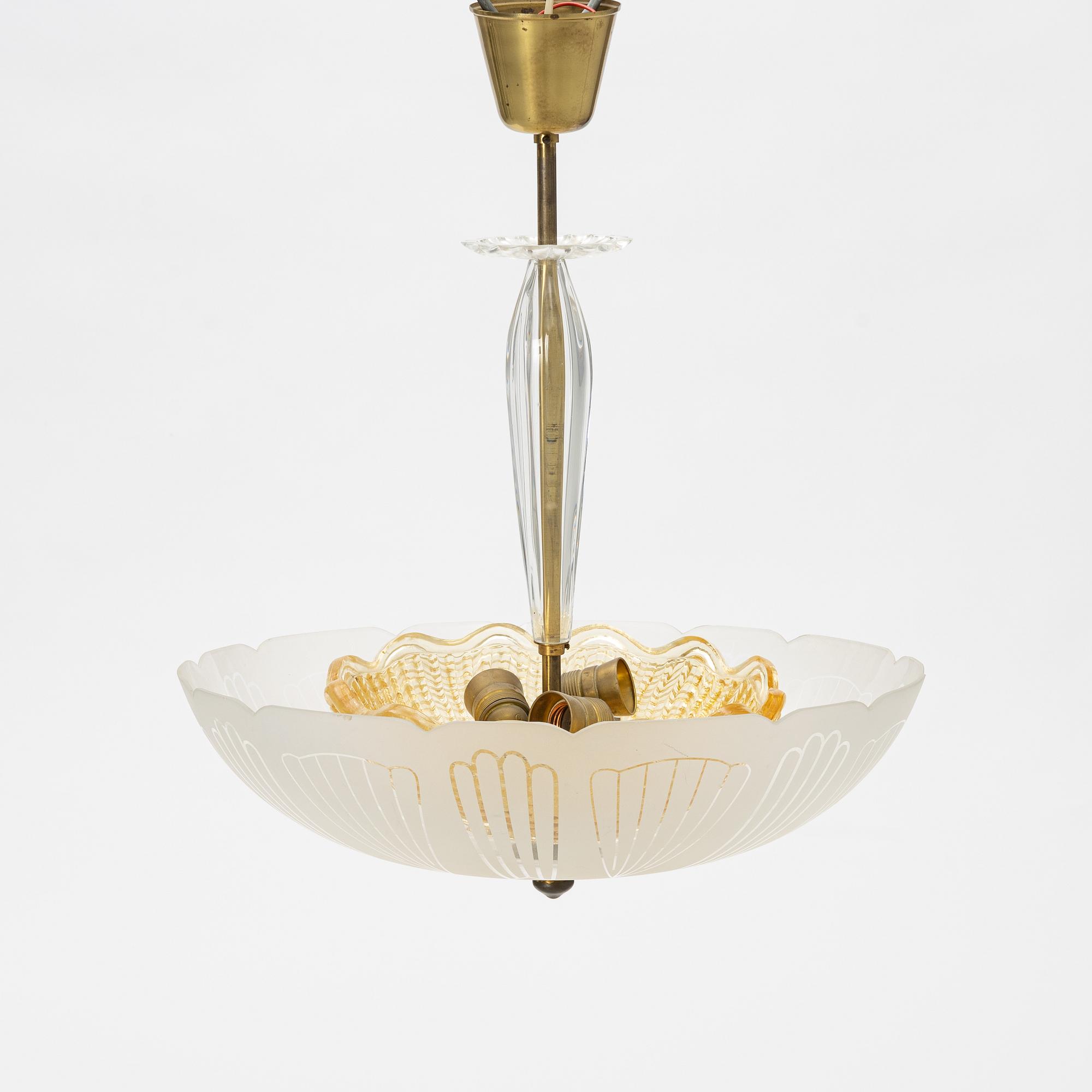 A Swedish Modern ceiling lamp, Orrefors, 1940's.