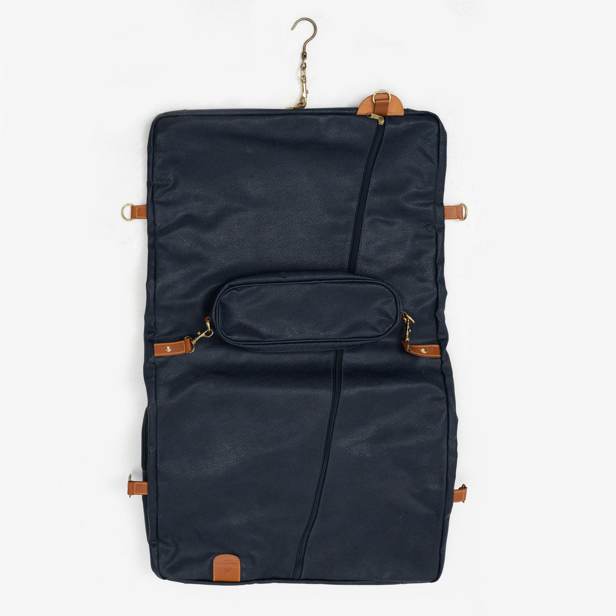 Mulberry, a blue scotch grain garment bag.