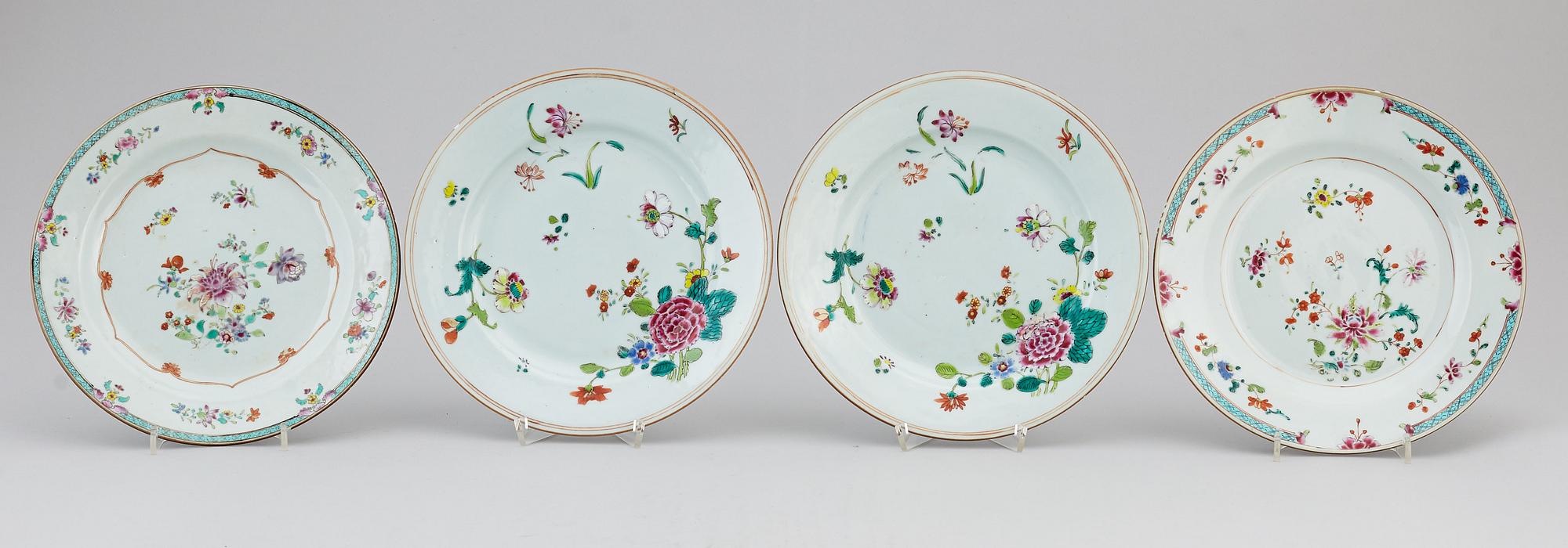 A group of 11 famille rose plates, Qing dynasty, Qianlong (1736-95).