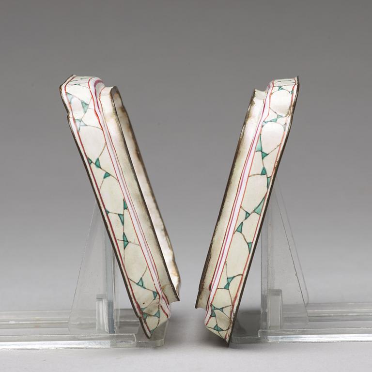 A pair of enamel on copper stands, Qing dynasty, 18th Century.