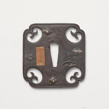A Japanese bronze Mokkogata Tsuba, Edo period (1666-1868).