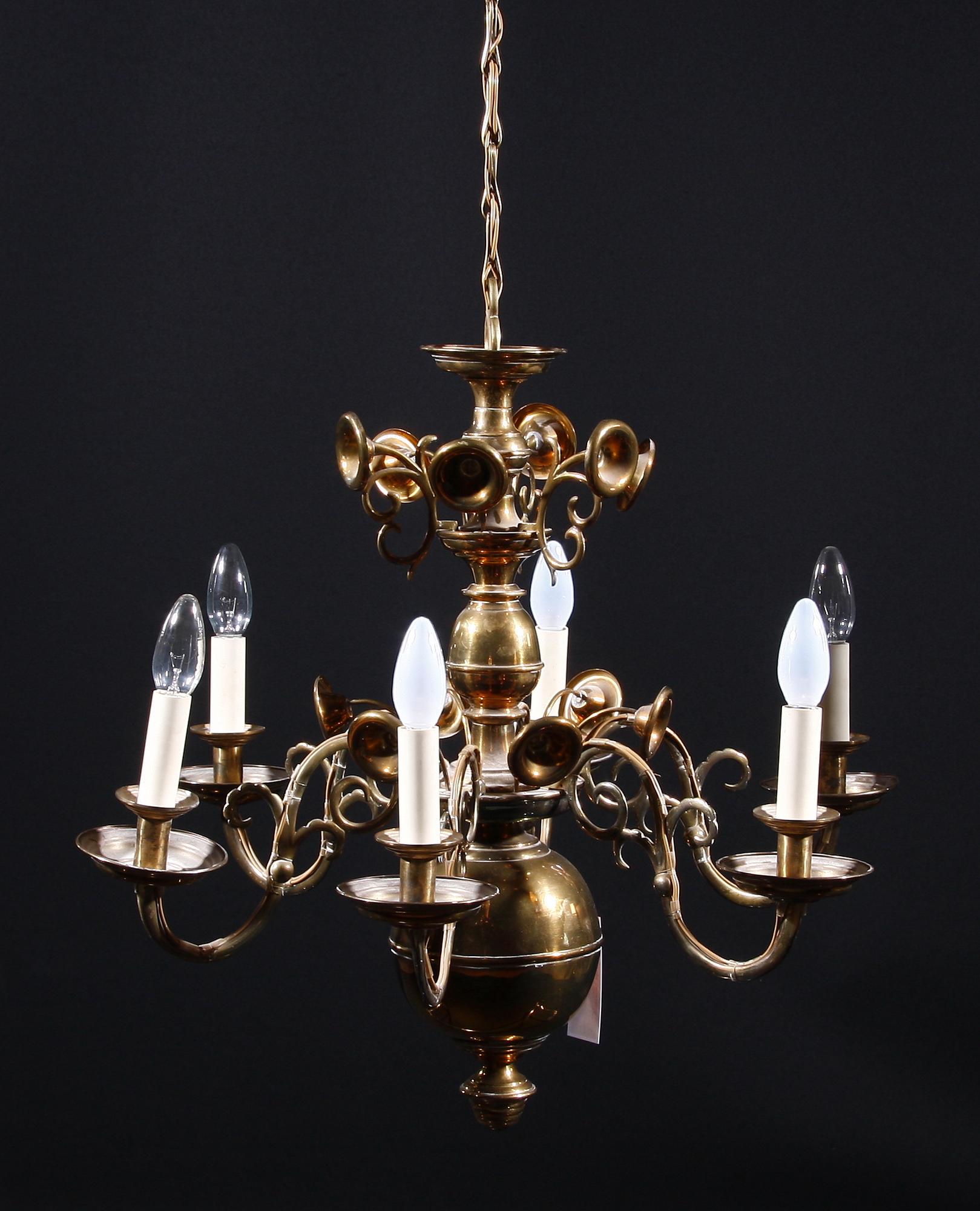 LJUSKRONA, mässing, barockstil, 1900-talets första hälft. H 57.