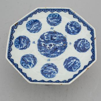 A blue and white footed dish, Qing dynasty, late 19th/early 20th century.