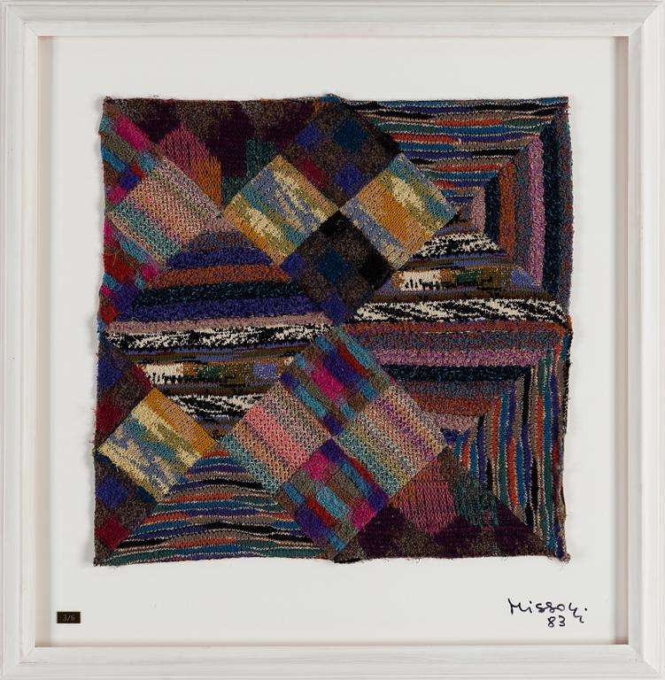 OTTAVIO MISSONI, textile patchwork on plexi, signed, numbered 3/6 and dated 83.