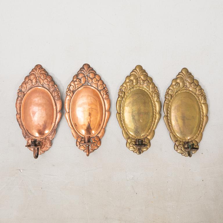 Wall sconces 2 pairs Art Nouveau early 20th century.