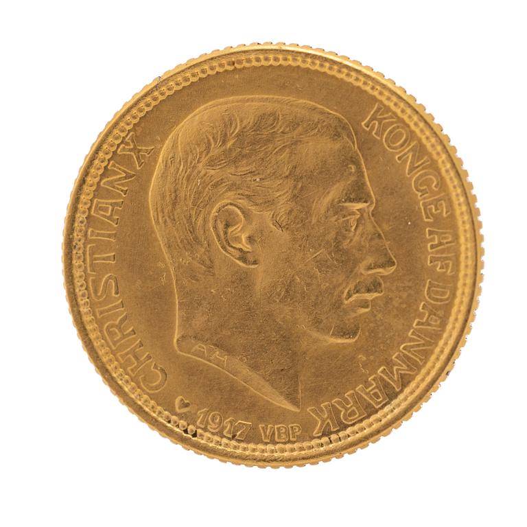 Gold coin Denmark, Frederik VIII 10 kroner, 1917.