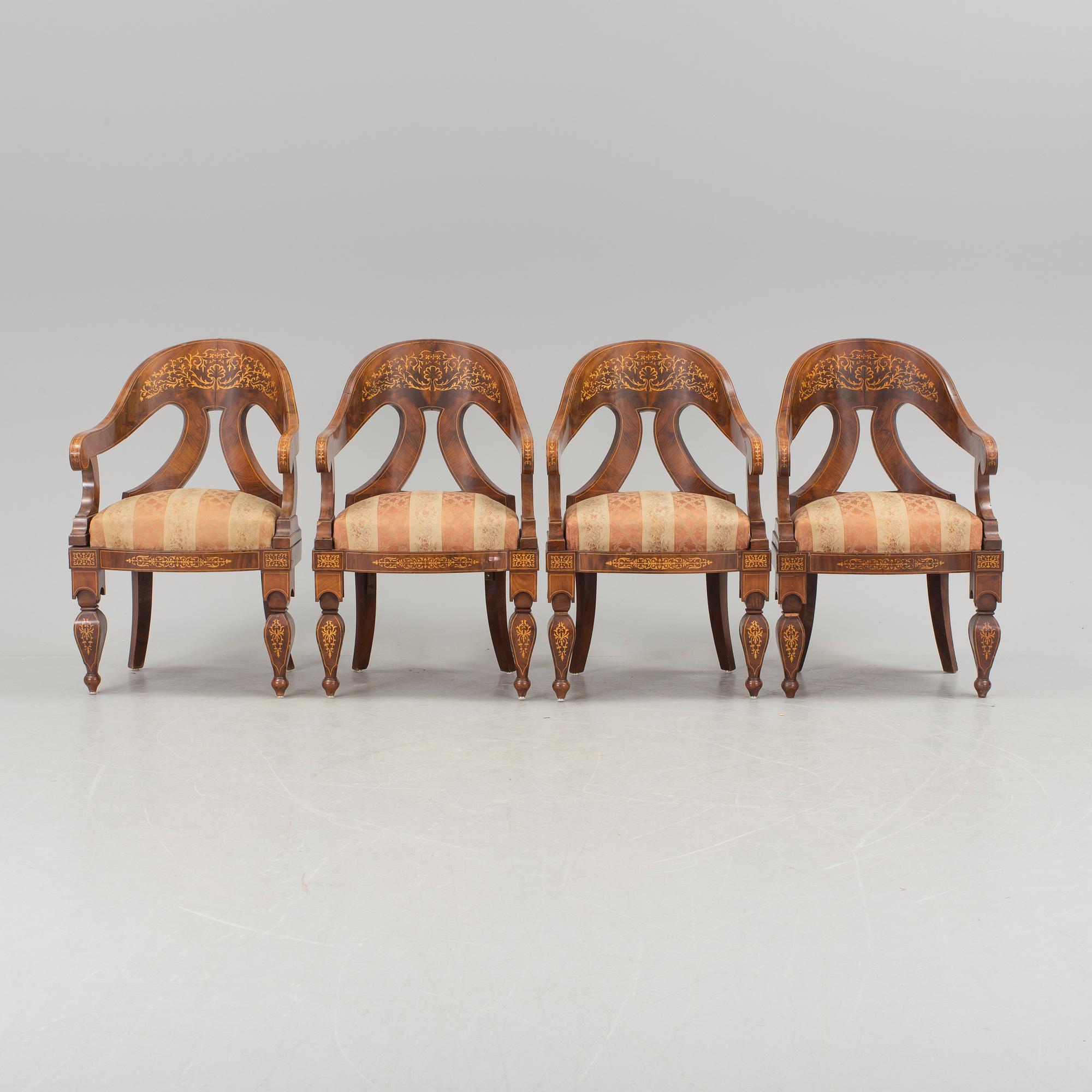 A set of four Empire armchairs "chaise gondole", Austria-Hungary first half 1800's.
