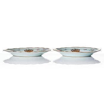 A pair of famille rose armorial dishes, Qing dynasty, Qianlong (1736-95).