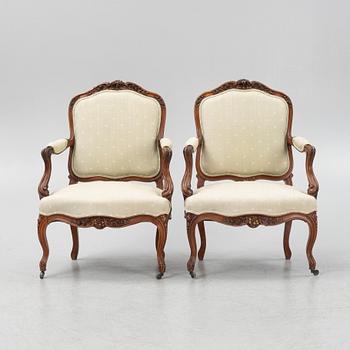 Pair of armchairs, Louis XV style, 20th century.