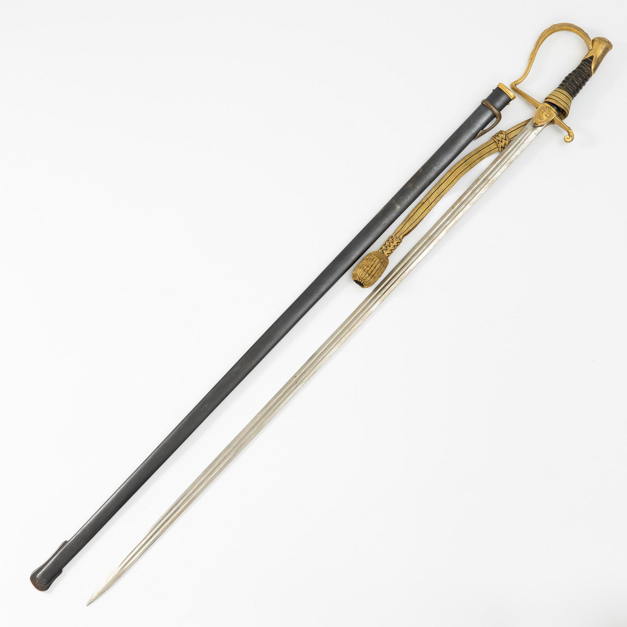 A Swedish artillery officer's sabre, 1889 pattern with scabbard.