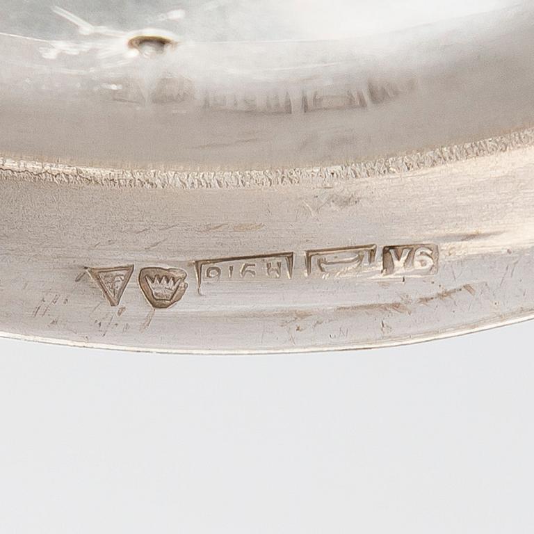 Sugar bowl and spoon, silver and enamel, the bowl by Anita Sarlin. Tillander, Helsinki, 1950.
